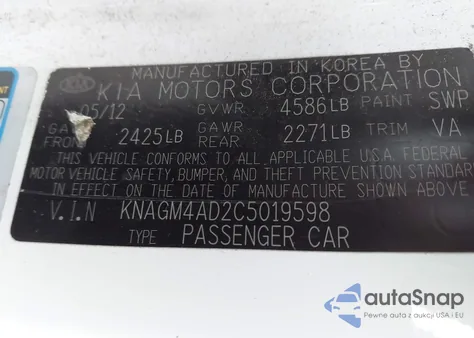 2012 Kia Optima Hybrid Ex z USA, uszkodzony, nr VIN KNAGM4AD2C5019598